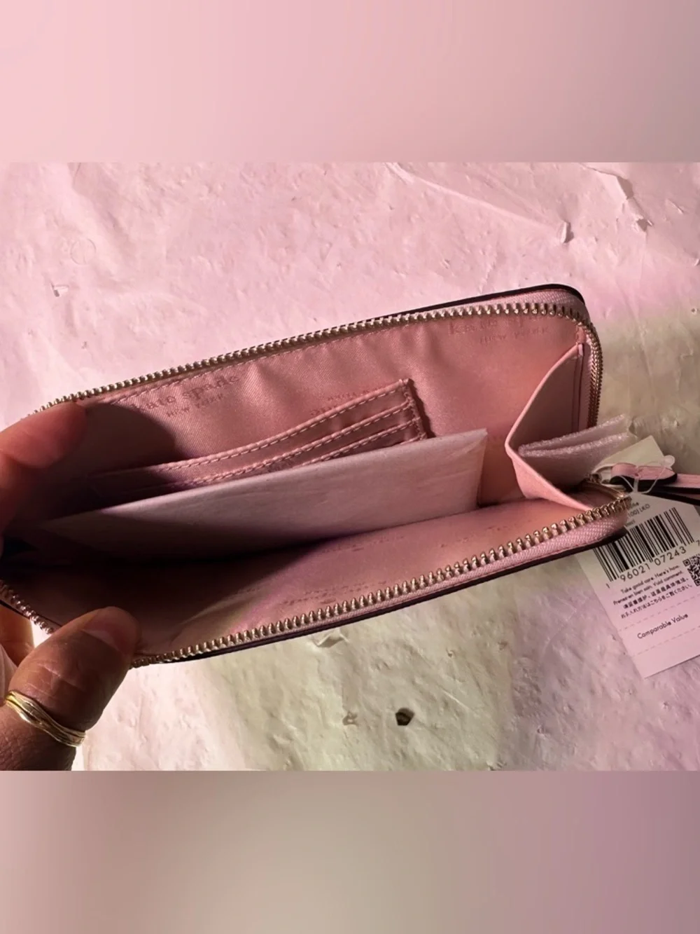 kate spade Pink Saffiano Wristlet Pouch with Gold Logo